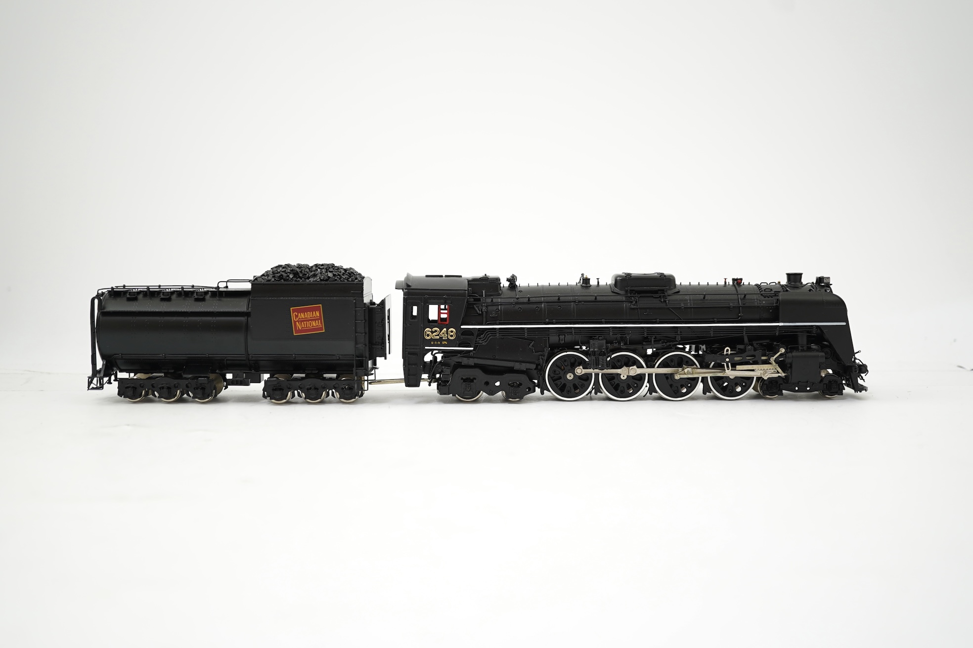 A boxed HO gauge VH Scale Models model of Canadian National Railways U-2-H, 6248, 4-8-4 locomotive with bogie tender, powered for two rail operation.